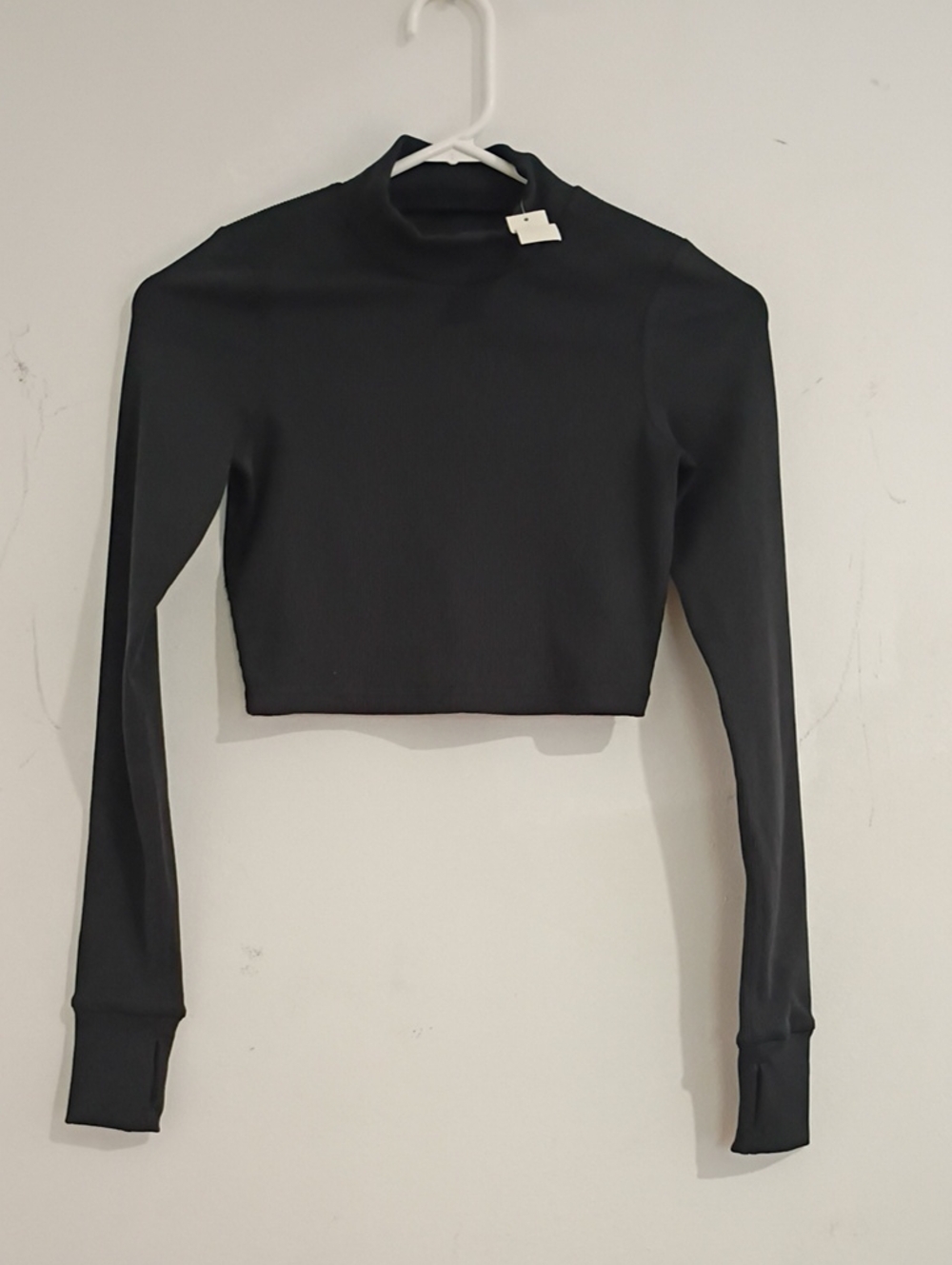 Fitted Black Long-Sleeve Crop Top with Mock Neck